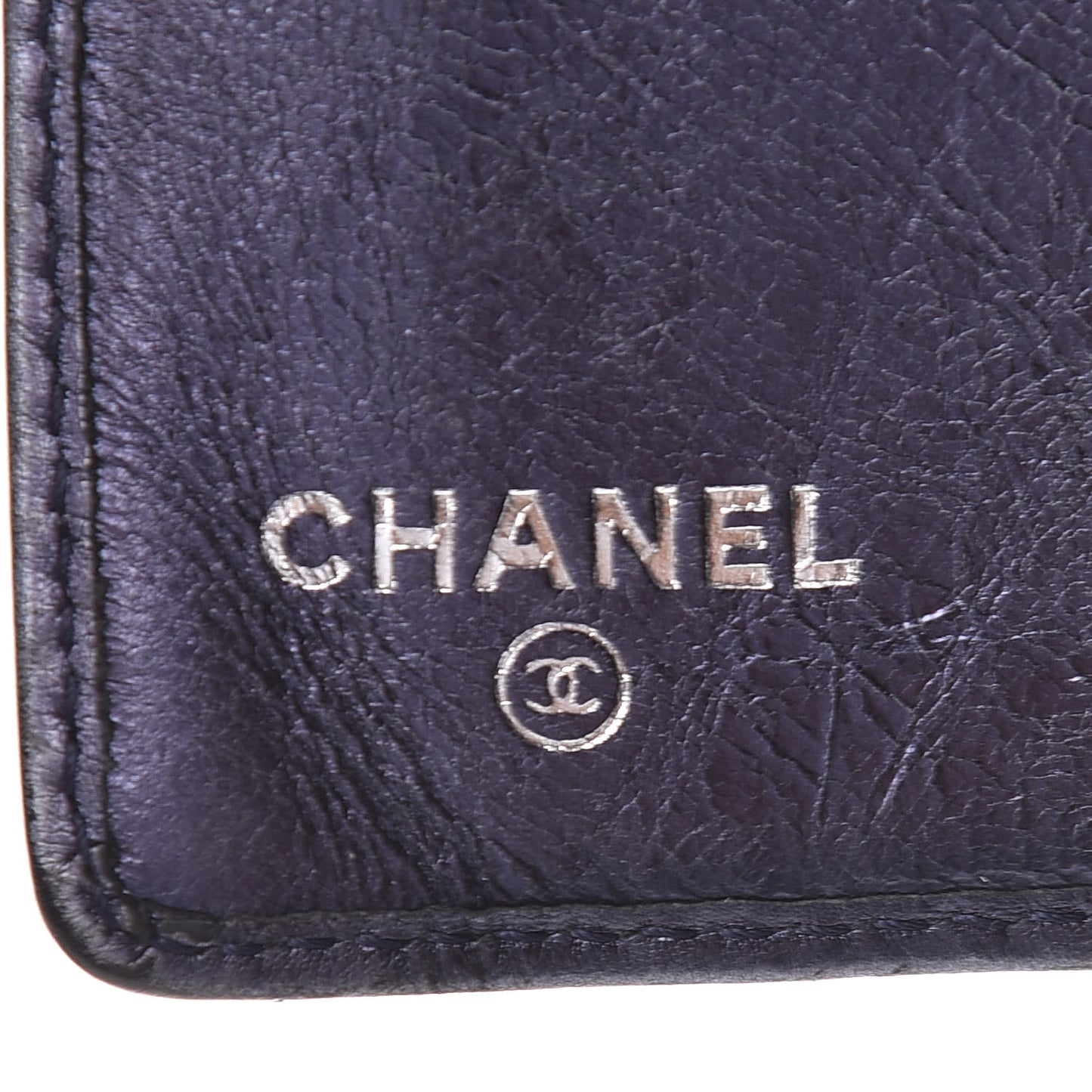 Metallic Calfskin Cambon Quilted Yen Wallet Blue