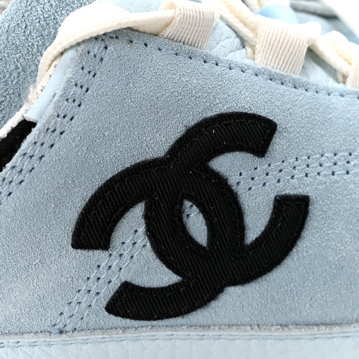 Chanel Suede Calfskin Grosgrain Womens CC Sneakers 40 Light Blue Black 11 of 11