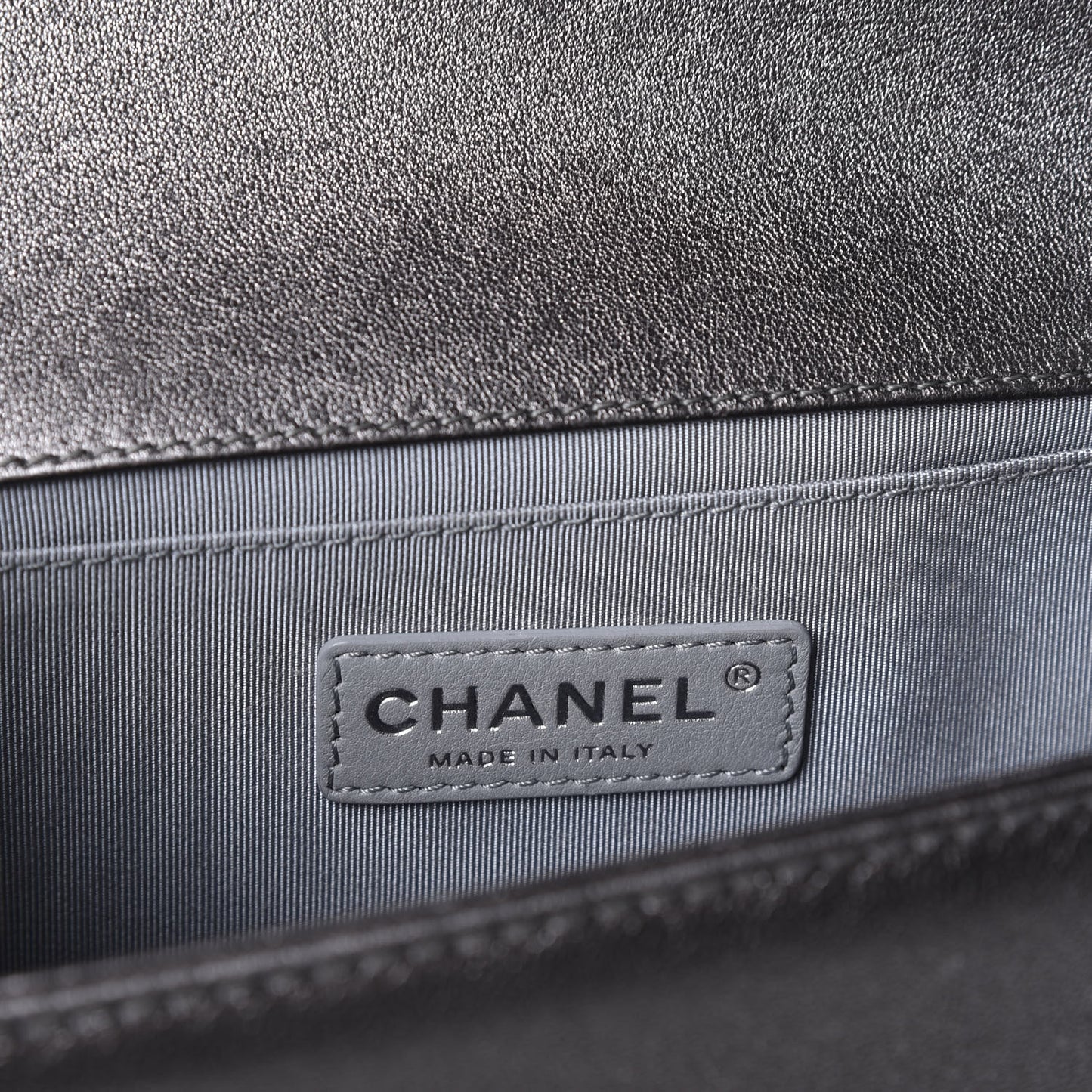 Metallic Lambskin Perforated Medium Boy Flap Dark Silver