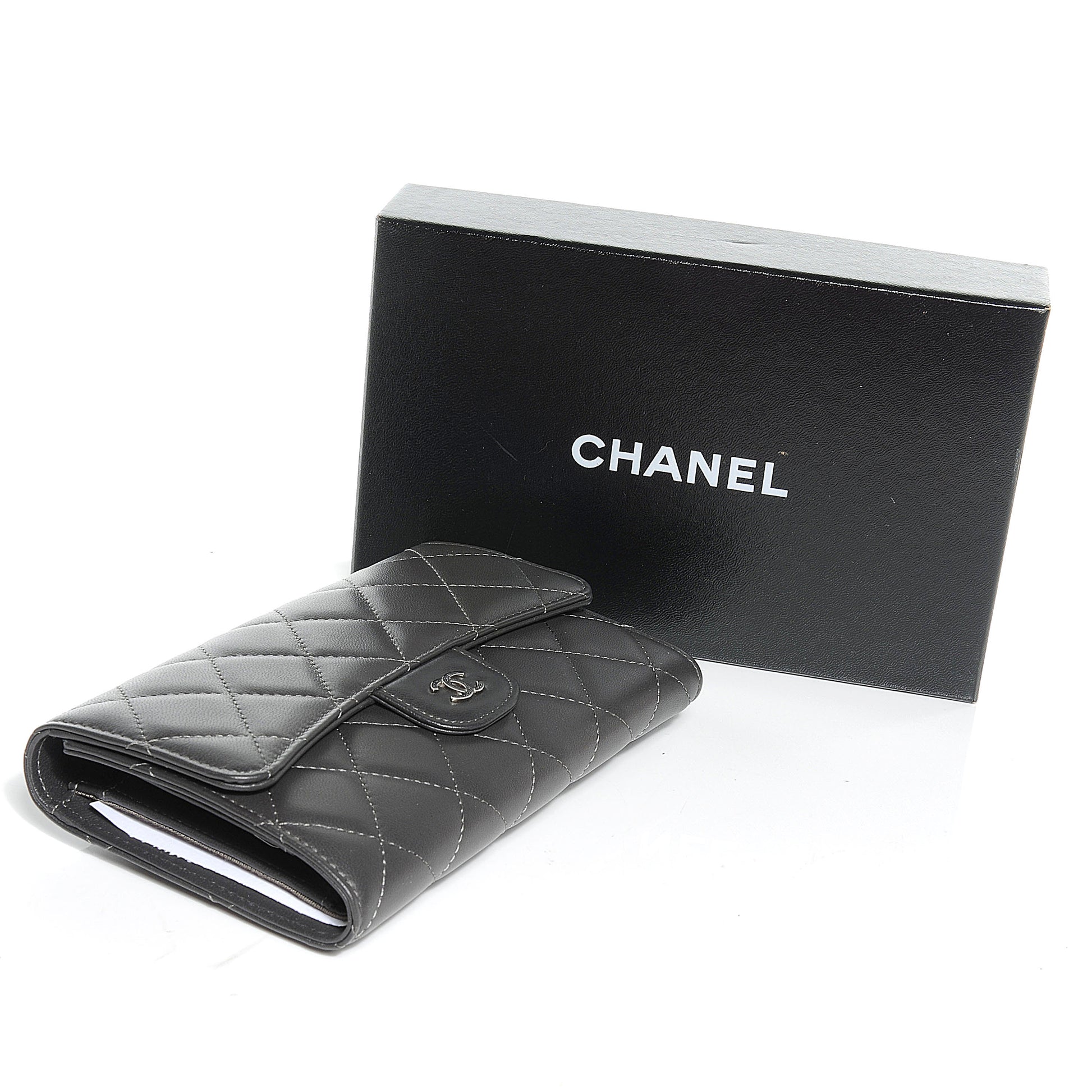 Chanel Lambskin Quilted Large Flap Wallet Dark Grey 4 of 8
