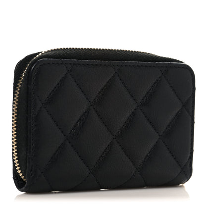 Chanel Goatskin Quilted Chanel 19 Zip Around Coin Purse Wallet Black 3 of 7