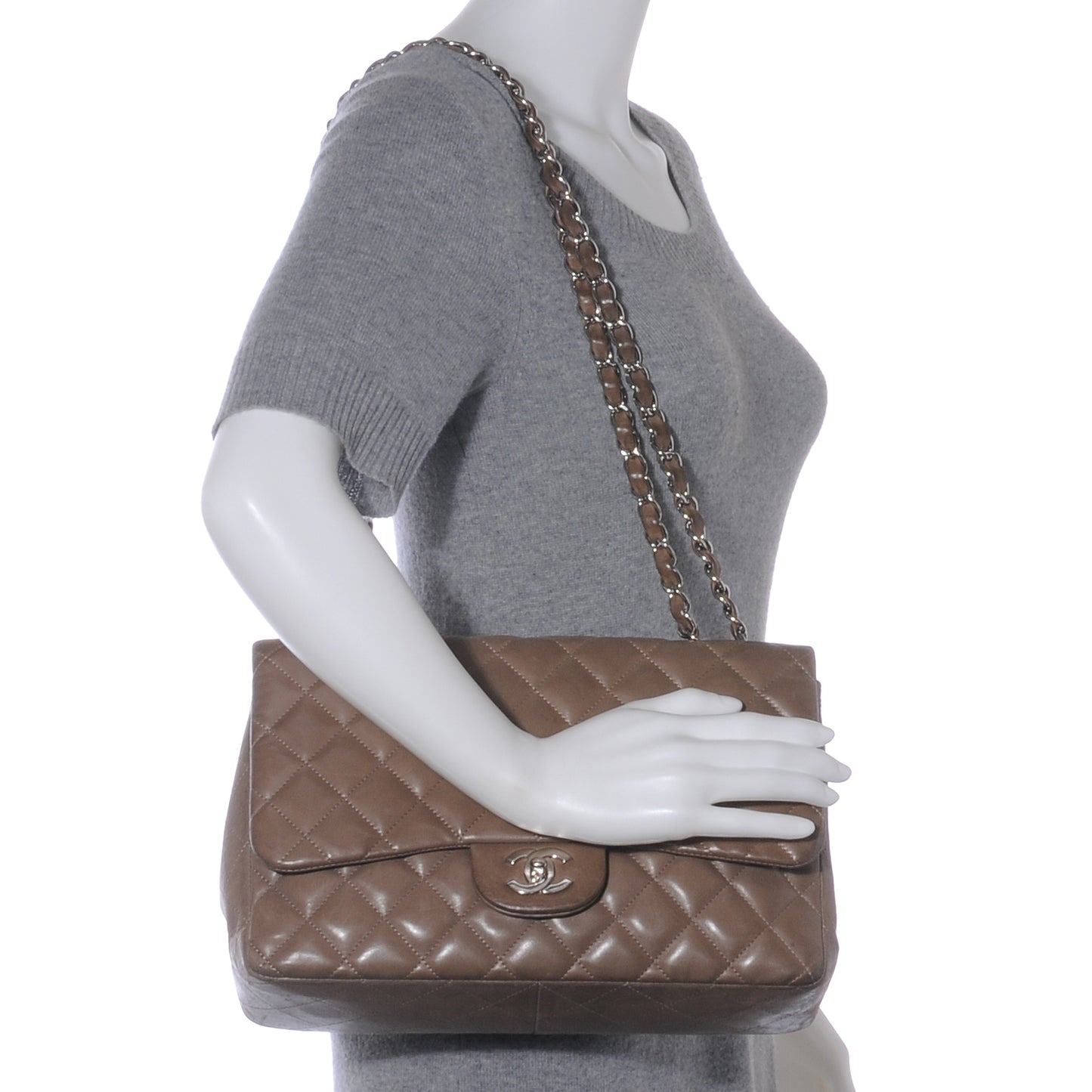 Lambskin Jumbo Single Flap Taupe