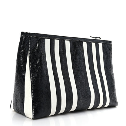 Balenciaga Agneau Arena Striped Patchwork Large Barbes Z Pouch with Handle Black White 3 of 8