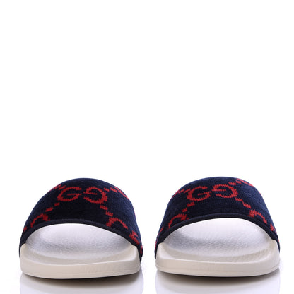 Gucci Terry Cloth GG Monogram Slide Sandals 35 Blue Red 2 of 9