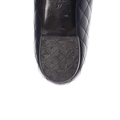 Chanel Aged Calfskin Quilted CC Cap Toe Ballerina Flats 37 Navy 13 of 14