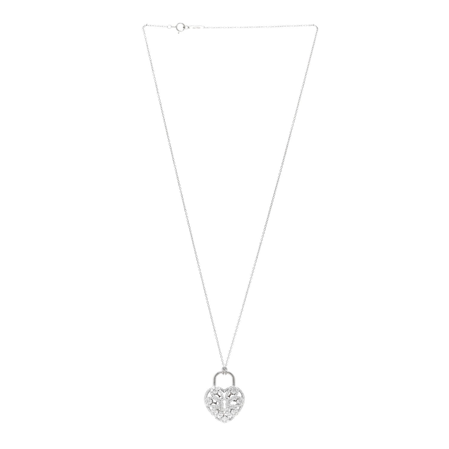 Tiffany 18K White Gold Diamond Filigree Heart Pendant Necklace 3 of 5