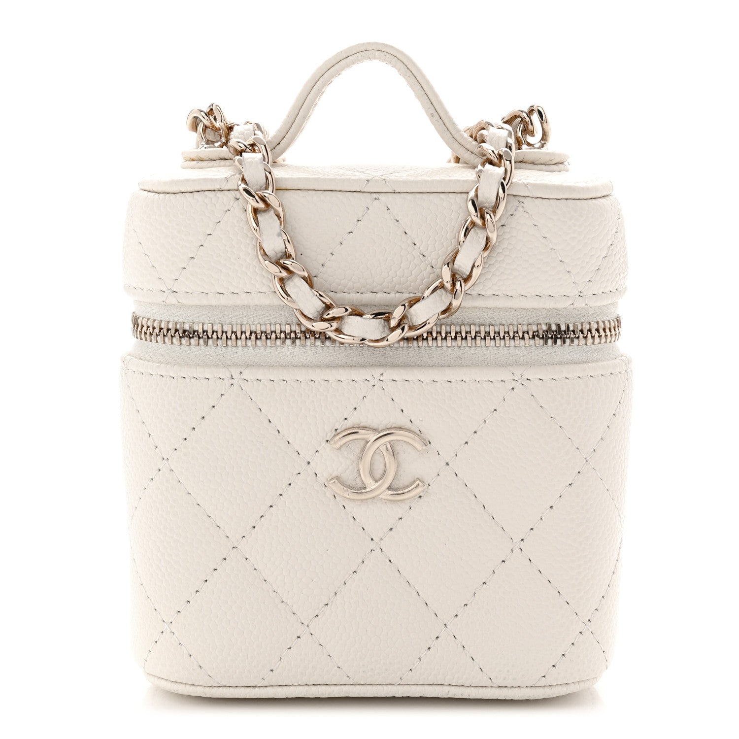 Chanel Caviar Quilted Small Handle With Care Vanity Case With Chain White 1 of 10