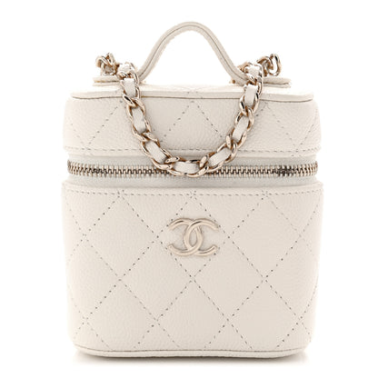 Chanel Caviar Quilted Small Handle With Care Vanity Case With Chain White 1 of 10