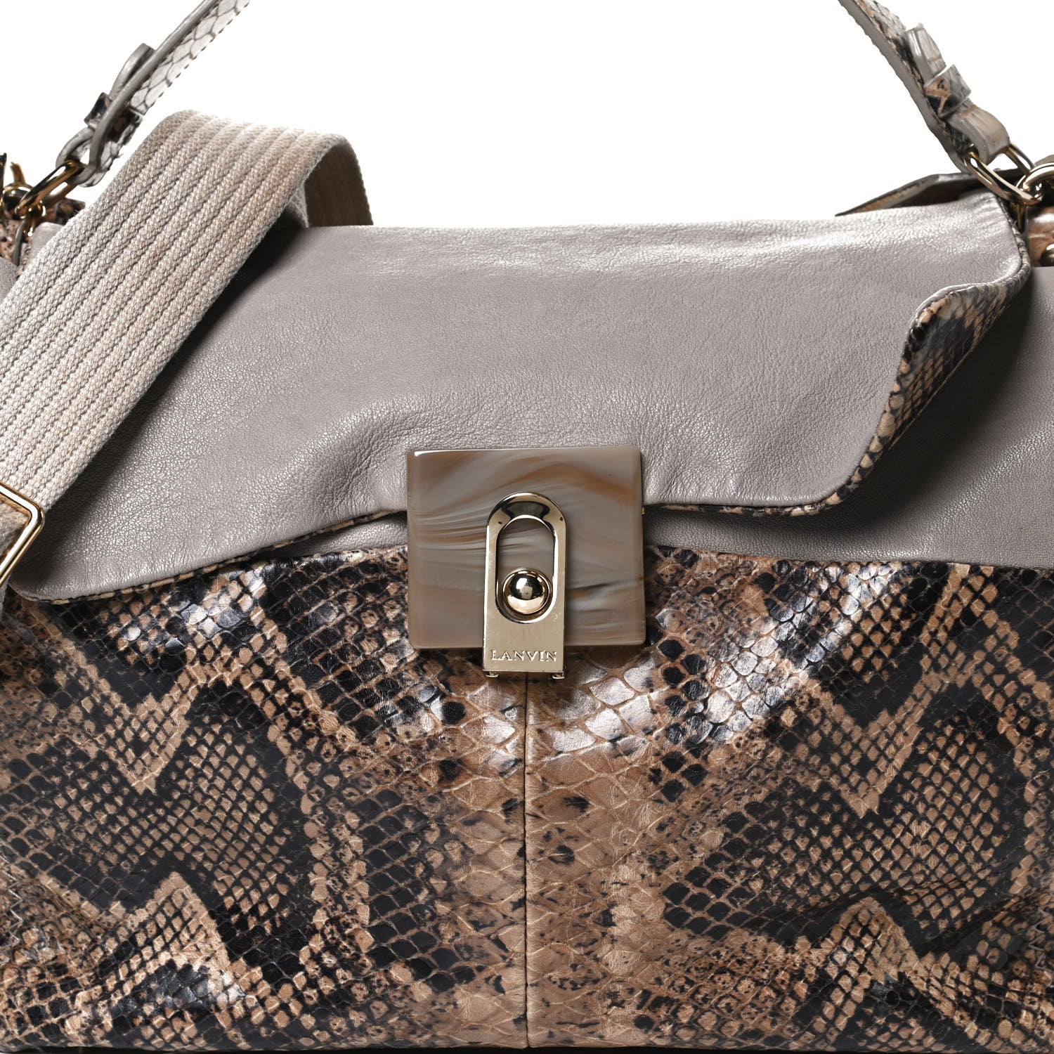 Lanvin Calfkin Embossed Python Medium Double Carry Beige 11 of 13