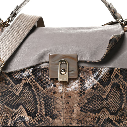 Lanvin Calfkin Embossed Python Medium Double Carry Beige 11 of 13