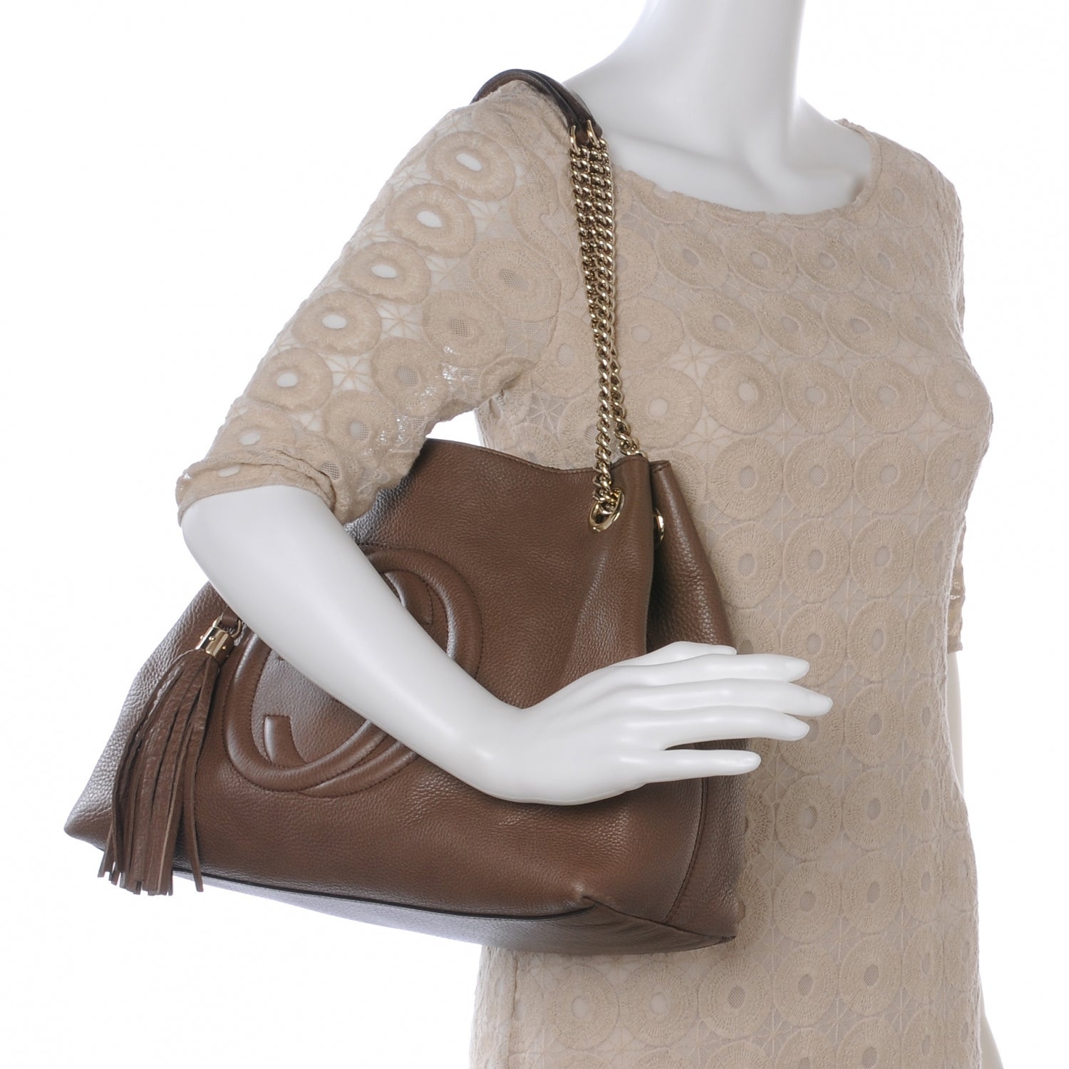 Gucci Pebbled Calfskin Medium Soho Chain Shoulder Bag Maple Brown 2 of 7
