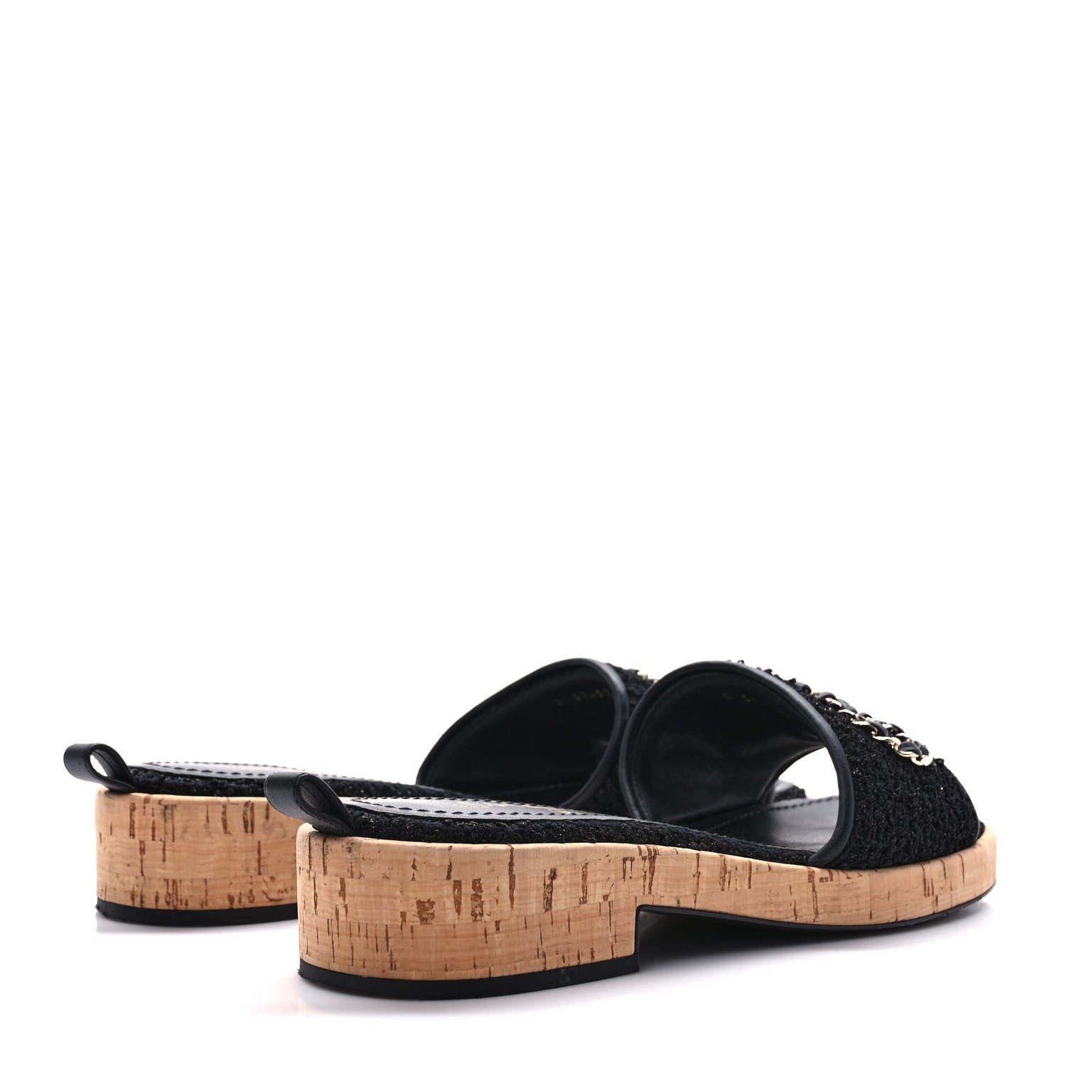 Chanel Tweed Cork CC Chain Mule Sandal 40 Black 4 of 10