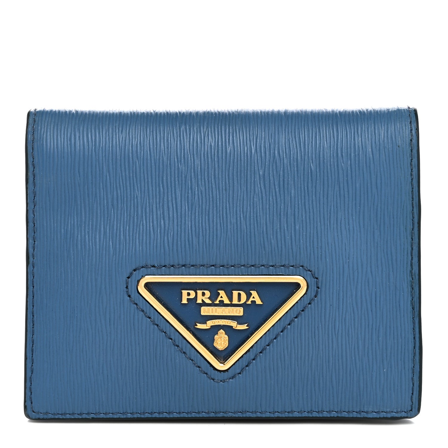 Prada Vitello Move Triangle Bi-Fold Wallet Cobalto 1 of 9