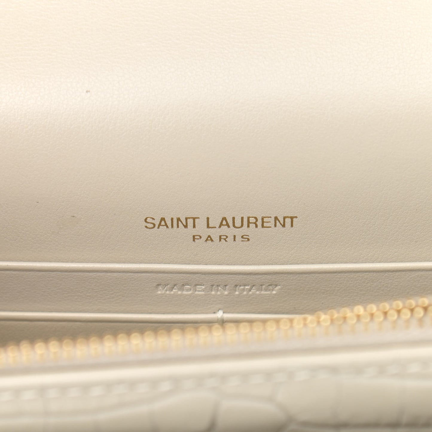Calfskin Crocodile Embossed Monogram Sunset Chain Wallet Blanc Vintage