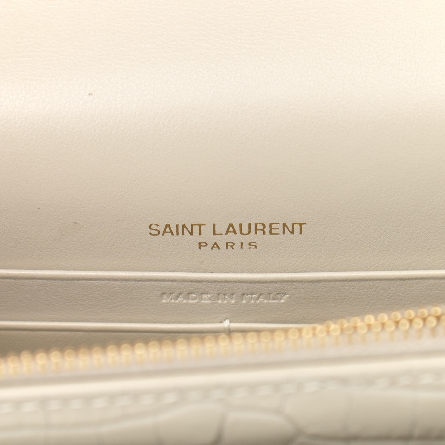 Saint Laurent Calfskin Crocodile Embossed Monogram Sunset Chain Wallet Blanc Vintage 6 of 12