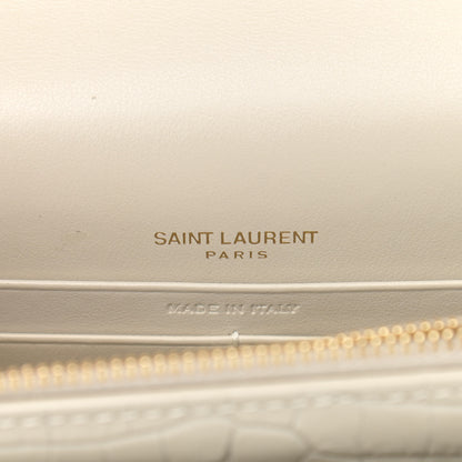 Saint Laurent Calfskin Crocodile Embossed Monogram Sunset Chain Wallet Blanc Vintage 6 of 12