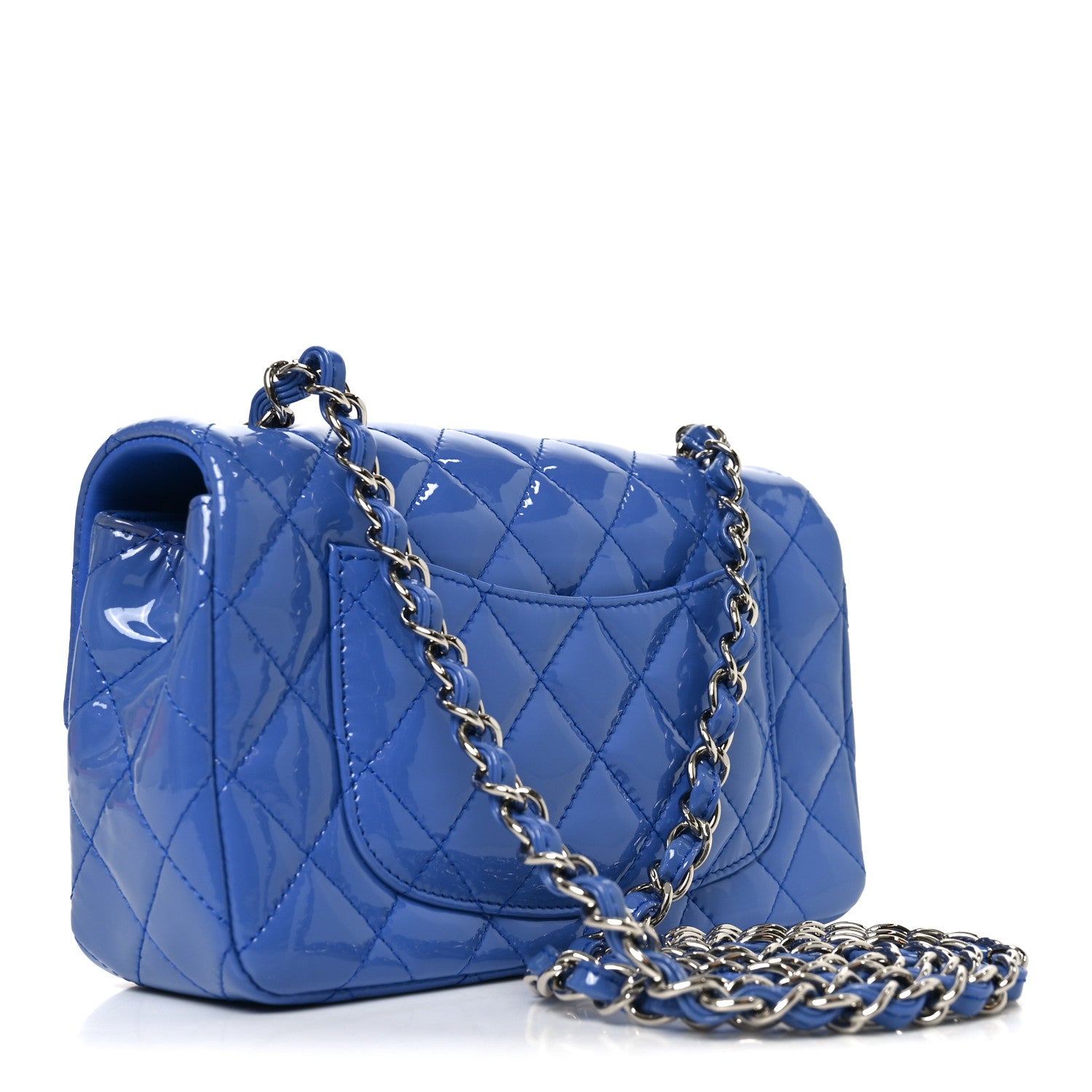 Chanel Patent Calfskin Quilted Mini Rectangular Flap Blue 2 of 9