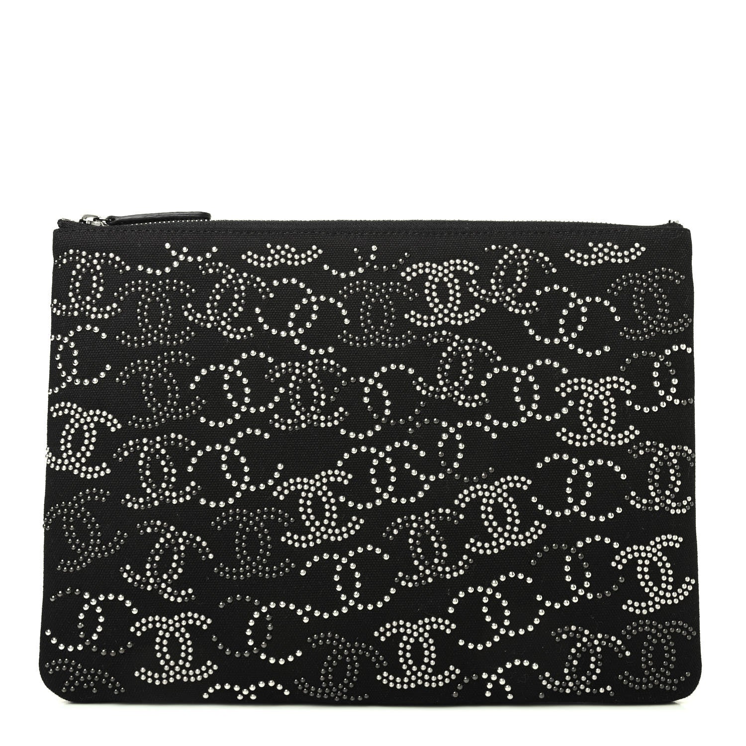 Chanel Canvas Studded CC Medium Cosmetic Pouch Black 1 of 4