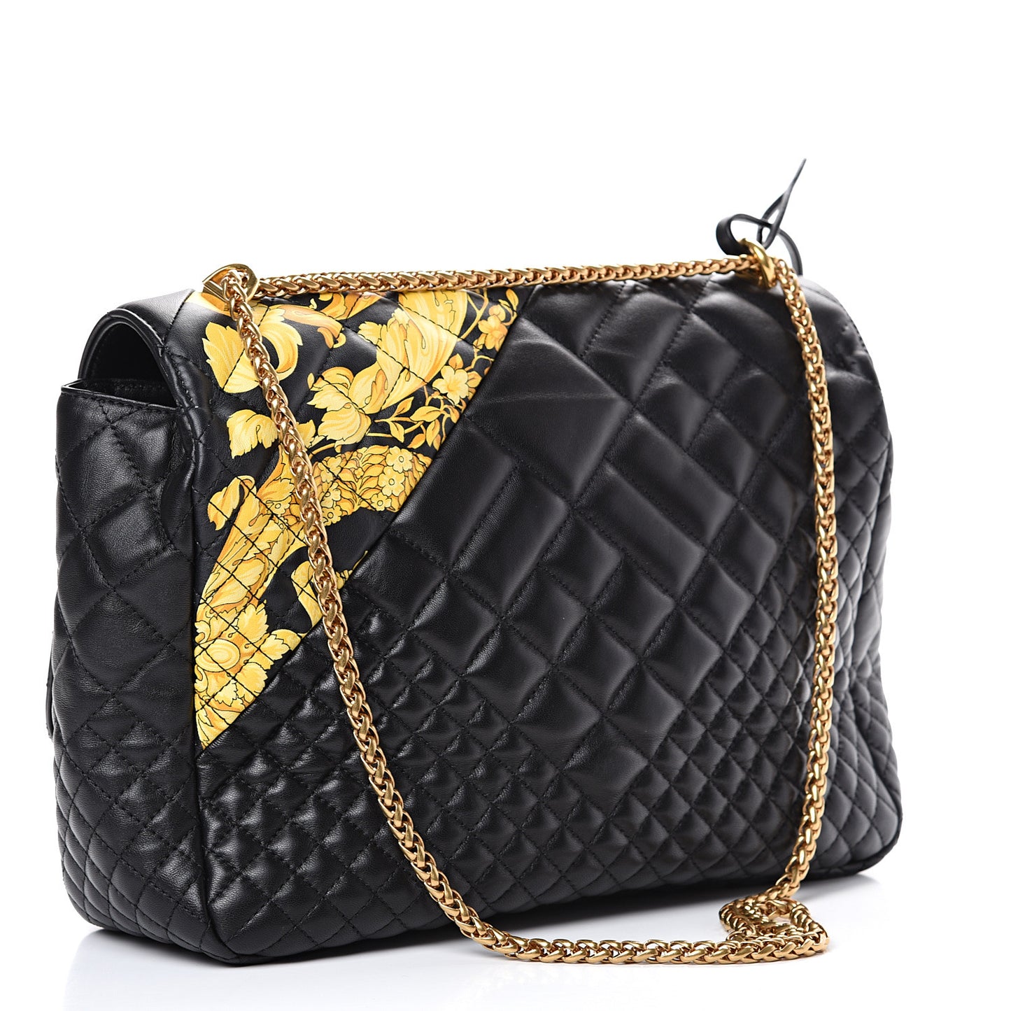 Nappa Quilted Barocco Print Icon Shoulder Bag Black
