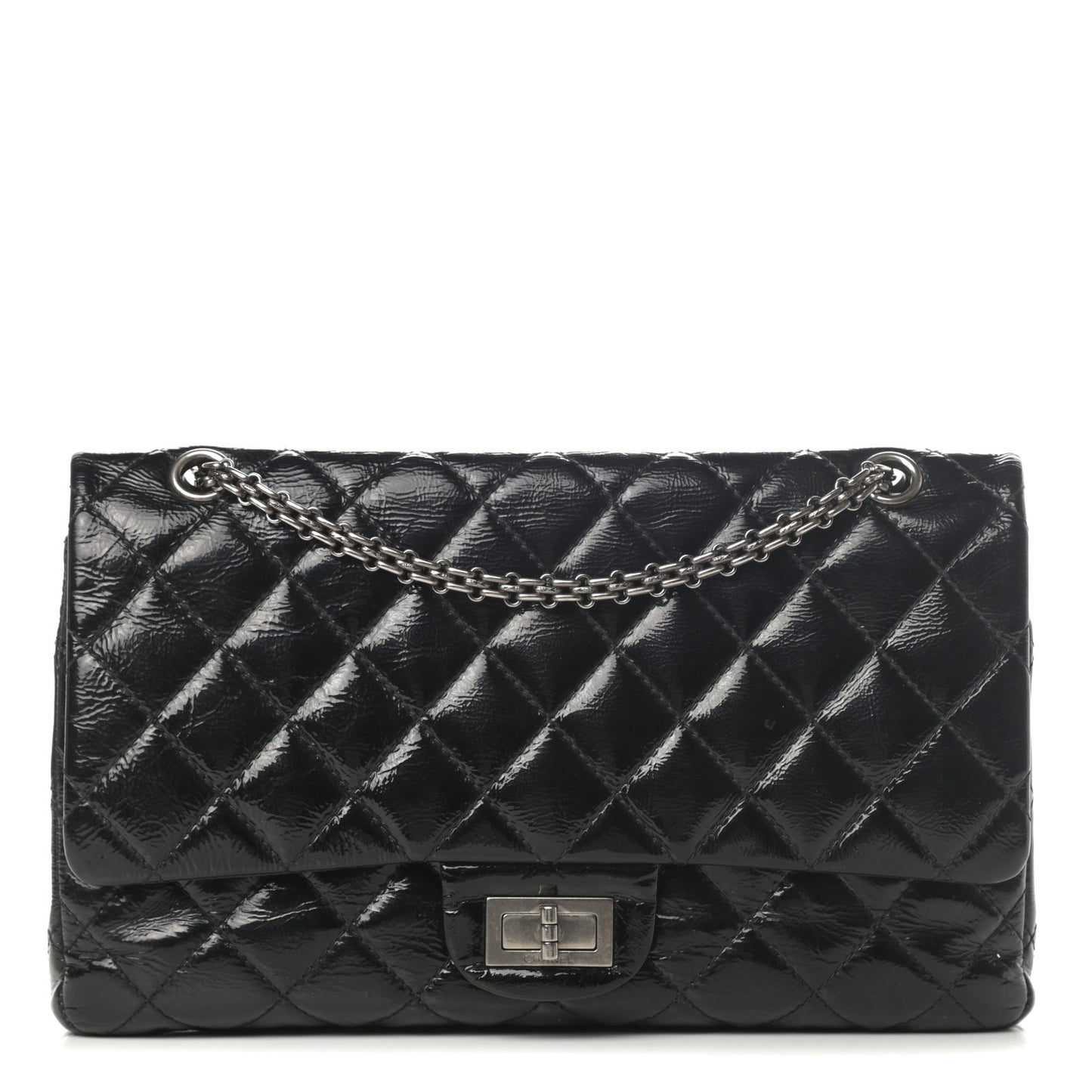Distressed Patent Quilted 2.55 Reissue 227 Flap Black