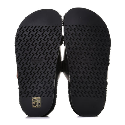 Hermes Calfskin Woolskin Womens Chypre Sandals 36 Black 8 of 12