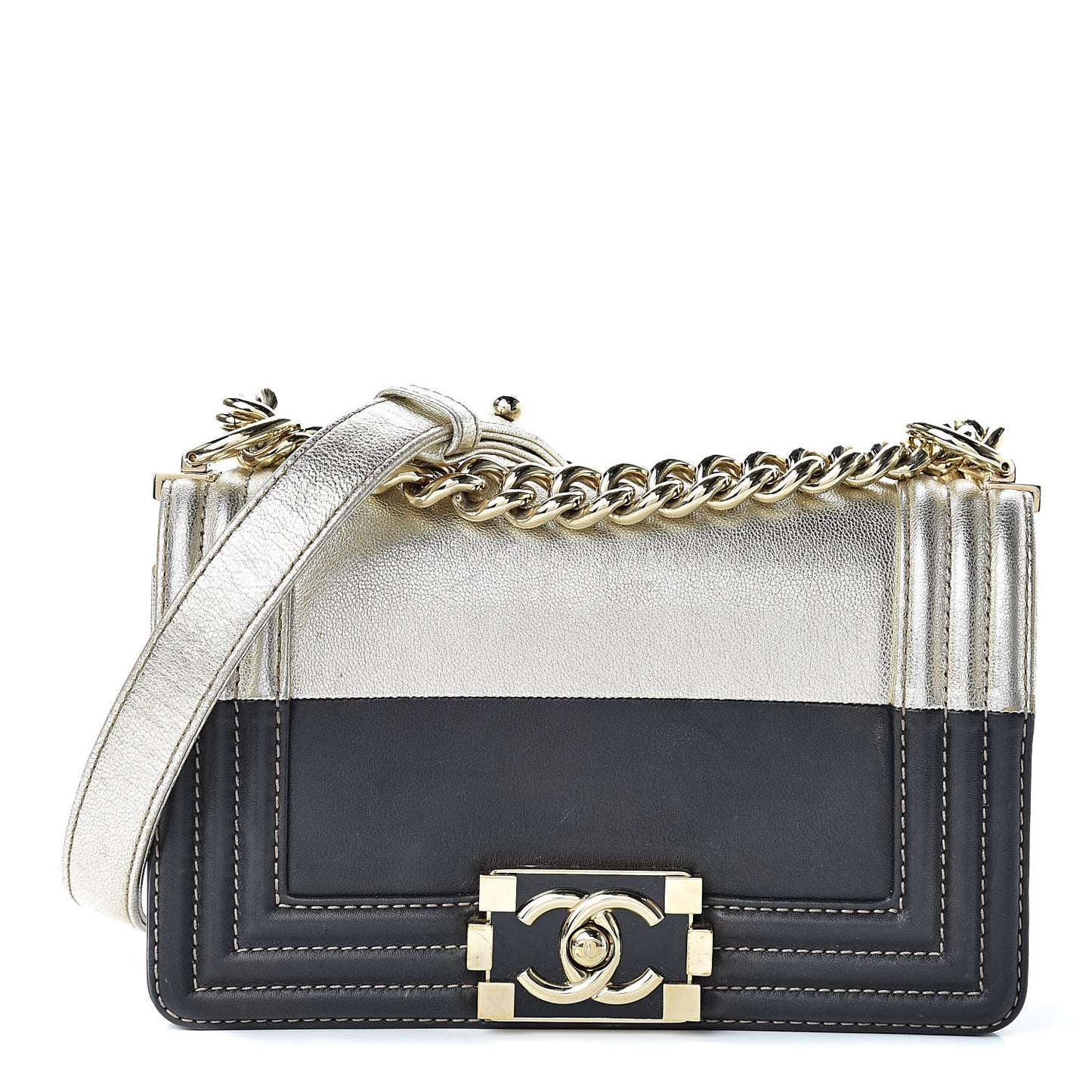 Metallic Goatskin Calfskin Small Boy Flap Gold Black