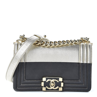 Chanel Metallic Goatskin Calfskin Small Boy Flap Gold Black 1 of 12