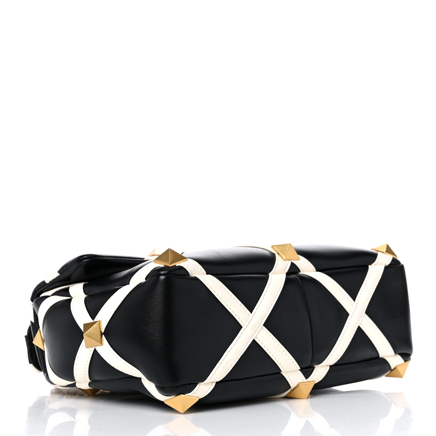 Nappa Large Roman Stud Shoulder Bag Black White