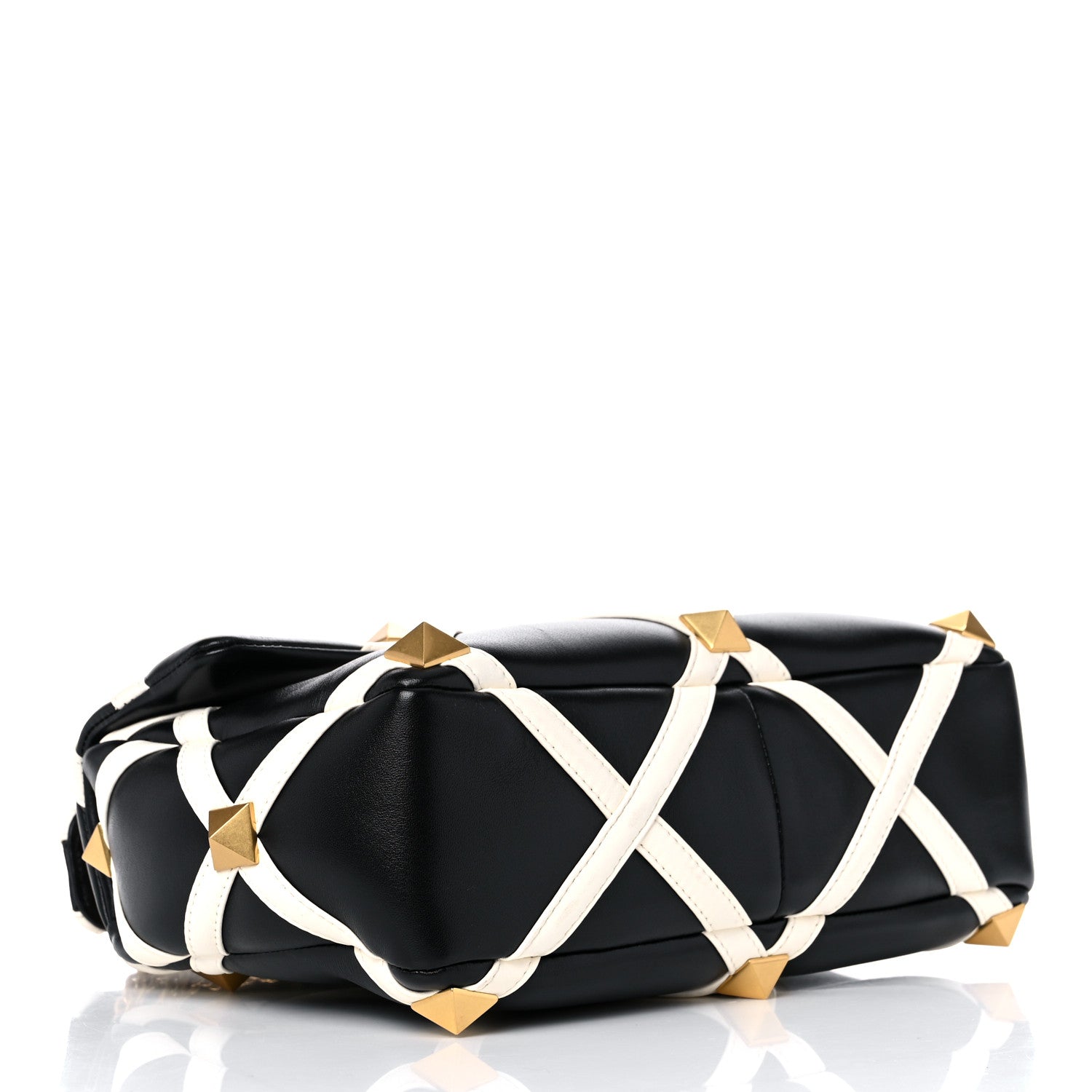 Valentino Garavani Nappa Large Roman Stud Shoulder Bag Black White 4 of 9