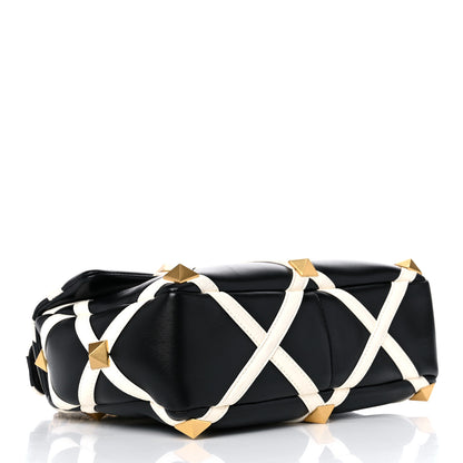 Valentino Garavani Nappa Large Roman Stud Shoulder Bag Black White 4 of 9