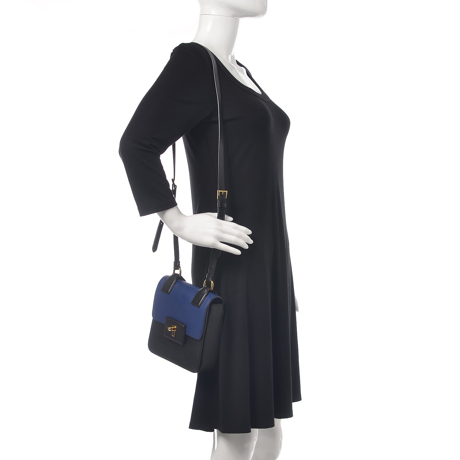 Prada Saffiano Bi-Color Crossbody Bag Inchiostro Black 2 of 10