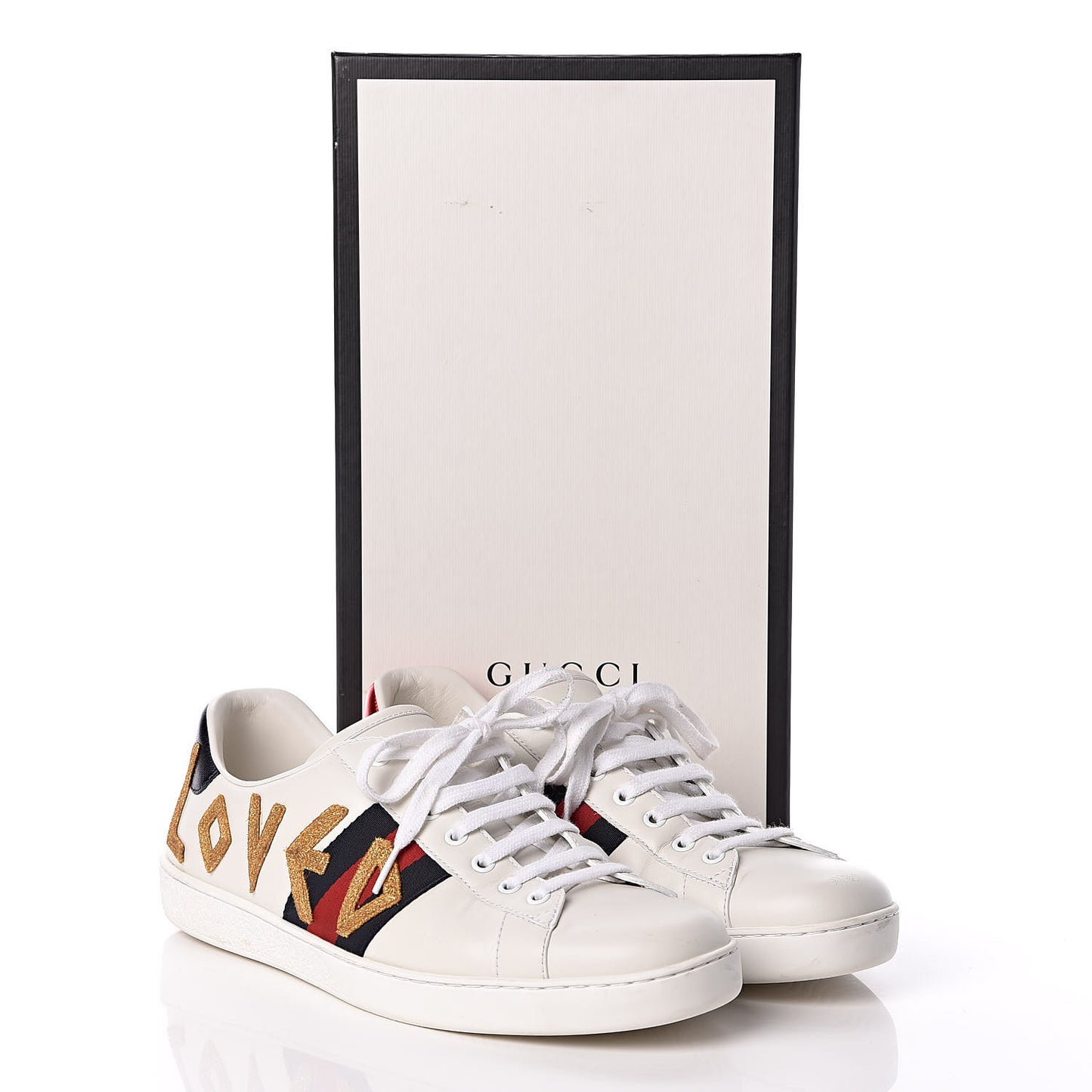 Calfskin Nappa Web LOVED Embroidered Mens Ace Sneakers 10 White Red Flame Notte