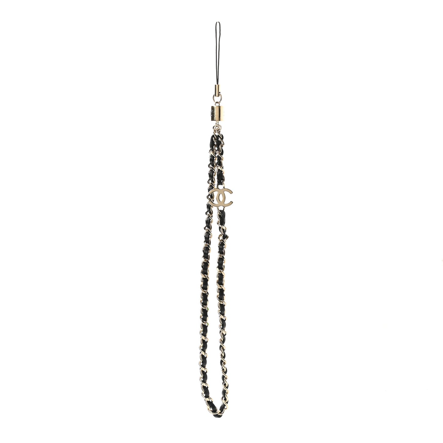 Metal Lambskin Phone Wristlet Black Gold
