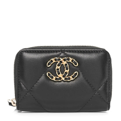 Chanel Lambskin Quilted Chanel 19 Zip Around Coin Purse Wallet Black 1 of 8