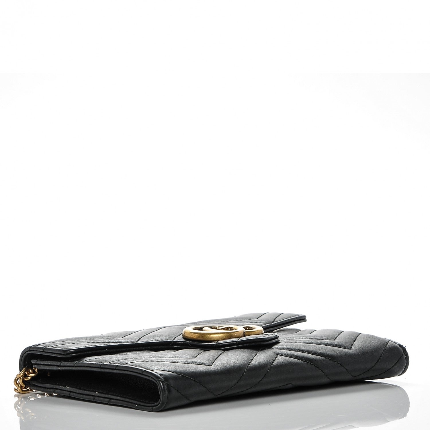 Gucci Calfskin Matelasse Mini GG Marmont Chain Wallet Black 4 of 6