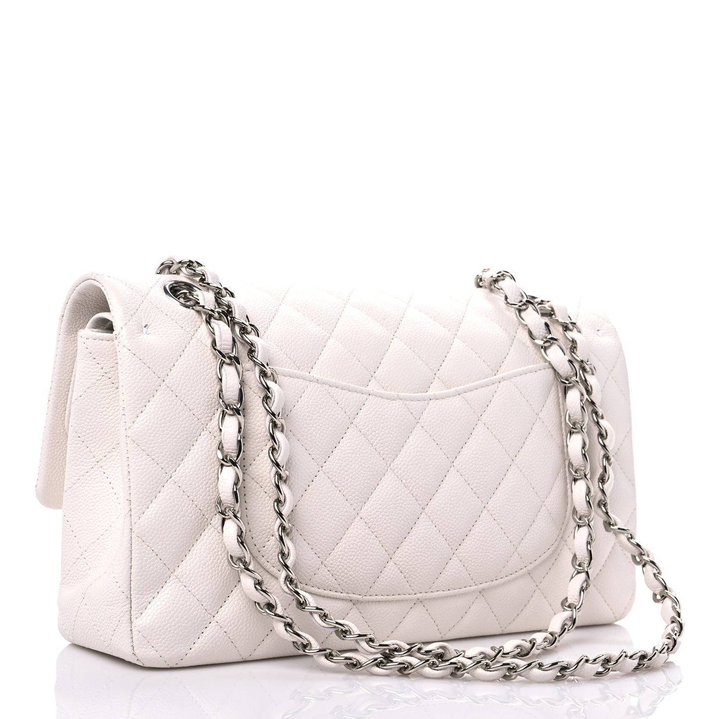Caviar Quilted Medium Double Flap White