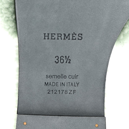 Hermes Woolskin Oran Sandals 36.5 Vert D’Eau 7 of 8