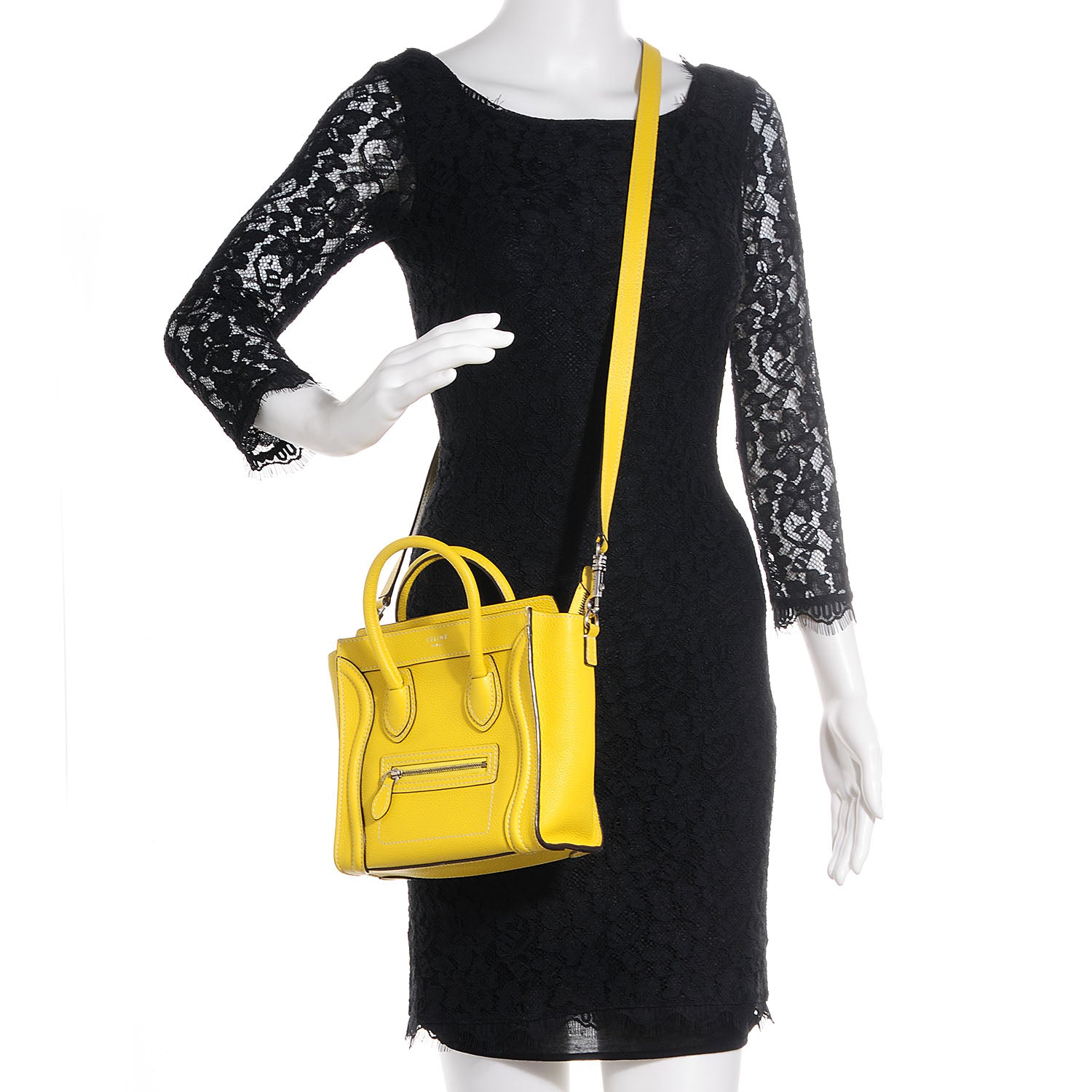 Celine Drummed Leather Nano Luggage Citron 2 of 10