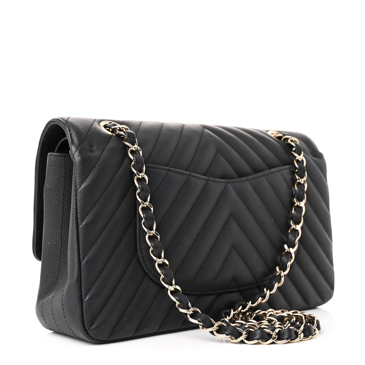 Chanel Caviar Chevron Quilted Medium Double Flap Black 3 of 11