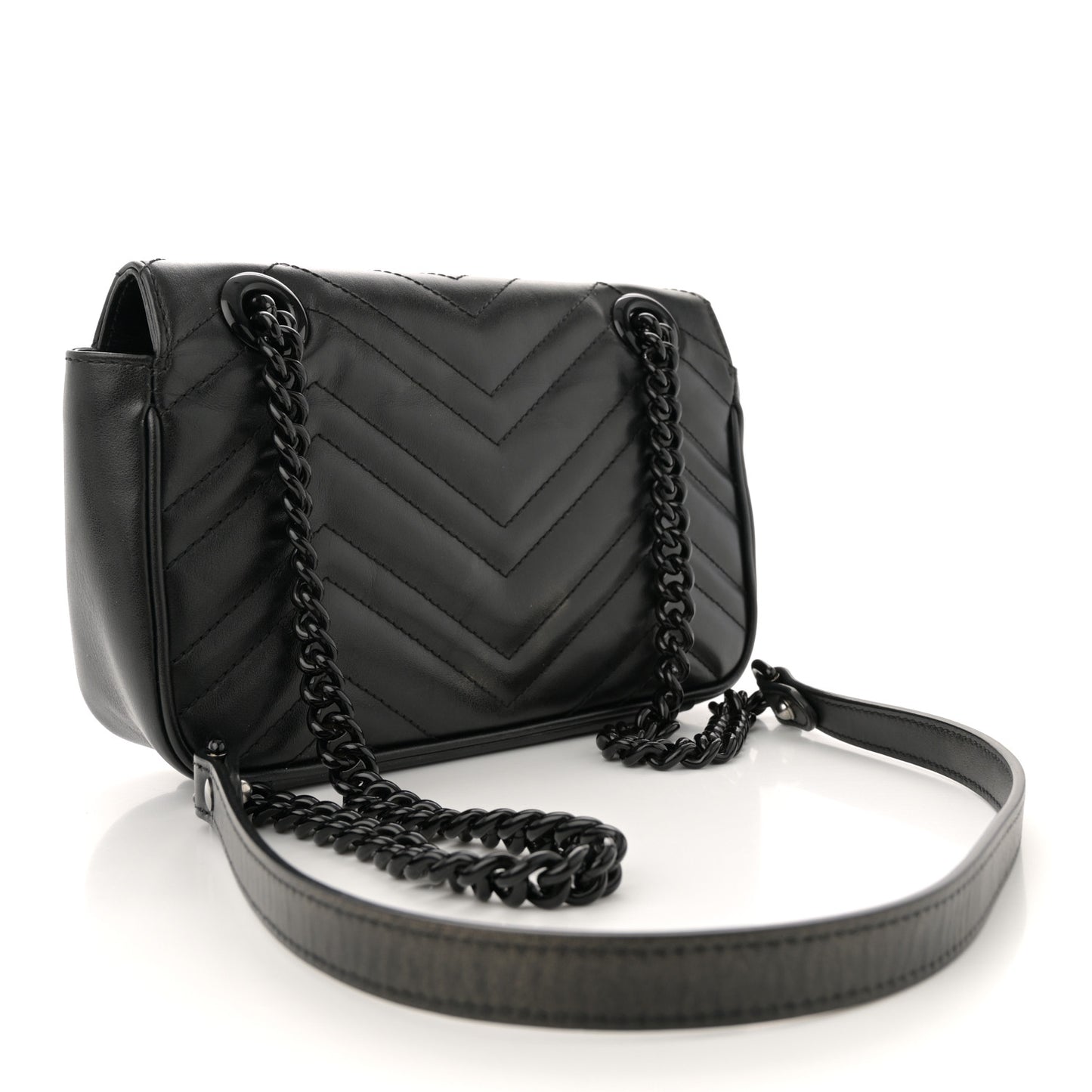 Calfskin Matelasse Monochrome Mini GG Marmont Shoulder Bag Black