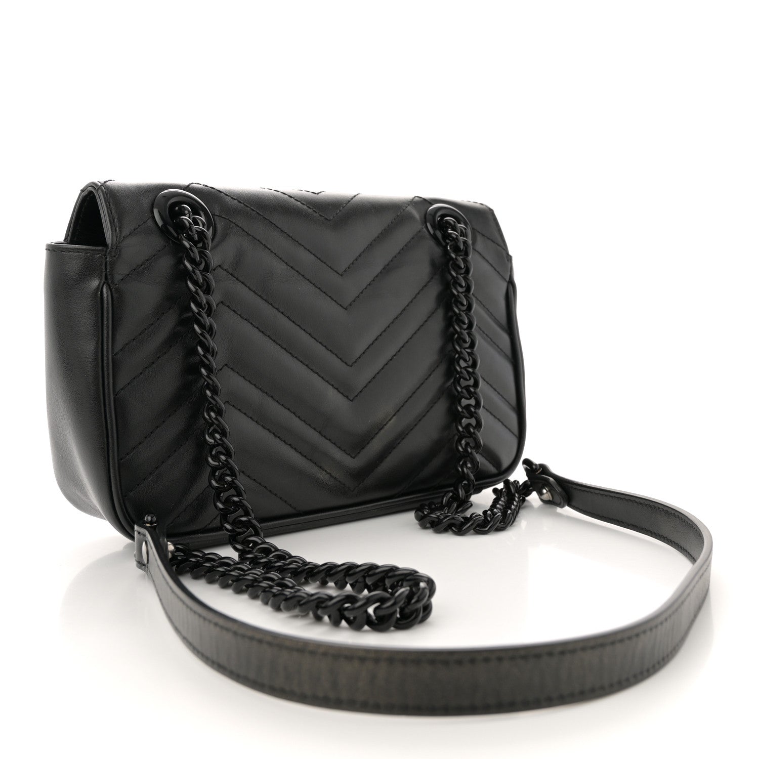 Gucci Calfskin Matelasse Monochrome Mini GG Marmont Shoulder Bag Black 3 of 12