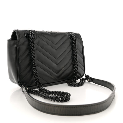 Gucci Calfskin Matelasse Monochrome Mini GG Marmont Shoulder Bag Black 3 of 12