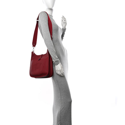 Hermes Taurillon Clemence Evelyne III PM Rouge Grenat 2 of 11