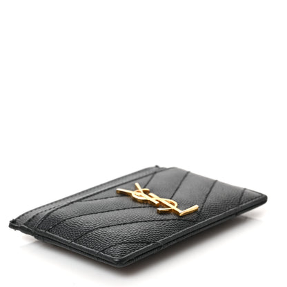 Saint Laurent Grain De Poudre Matelasse Chevron Monogram Credit Card Case Black 4 of 7