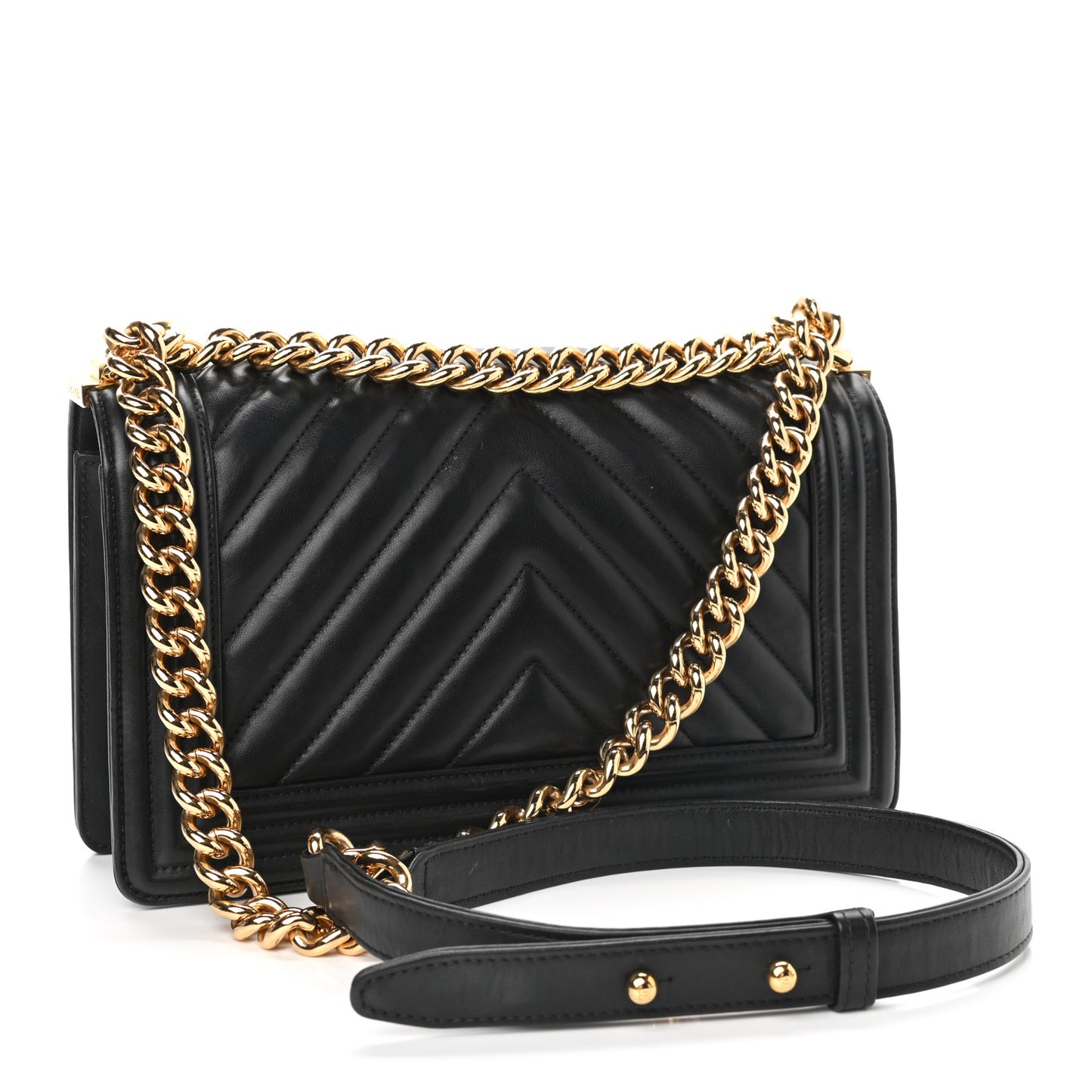 Calfskin Chevron Quilted Medium Boy Flap Black