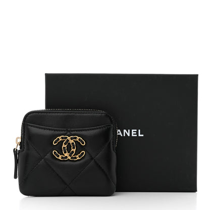 Chanel Lambskin Quilted Chanel 19 Zip Card Holder Wallet Black 8 of 8