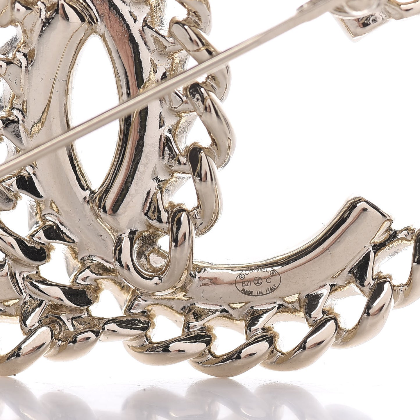 Crystal Chain CC Brooch Gold
