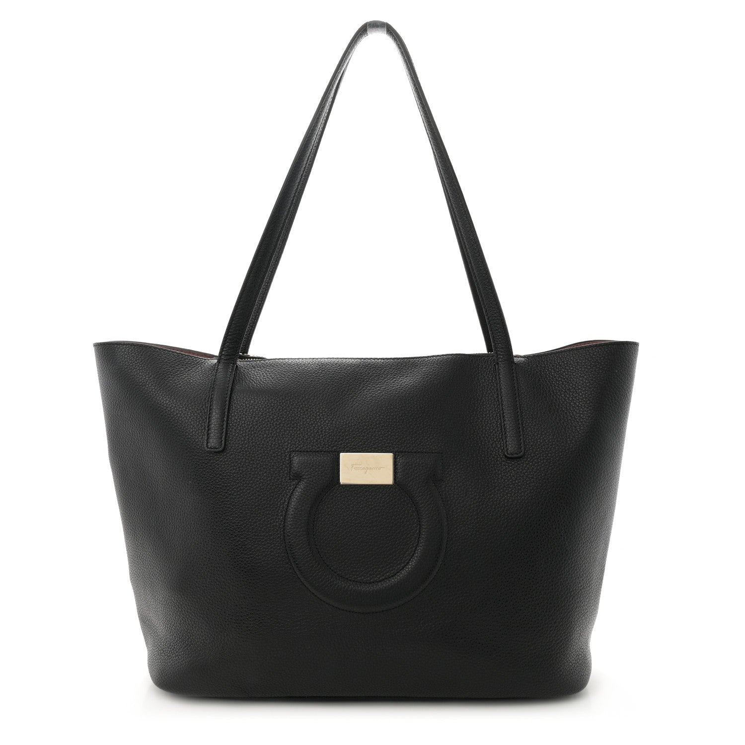Salvatore Ferragamo Grainy Calfskin Medium Gancini Tote Black 1 of 14
