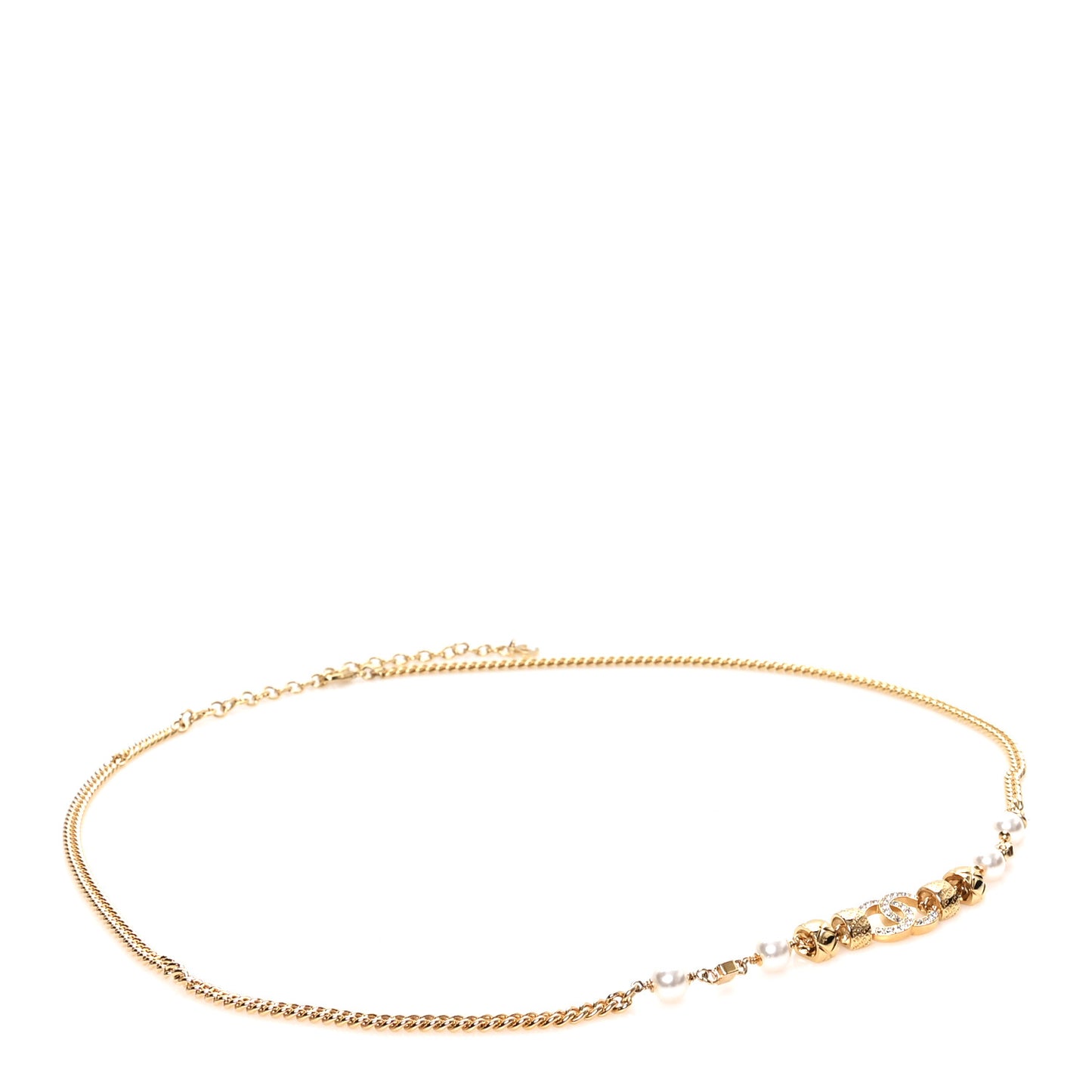 Pearl Crystal CC Quilted Chain Belt 80 32 Gold Pearly White