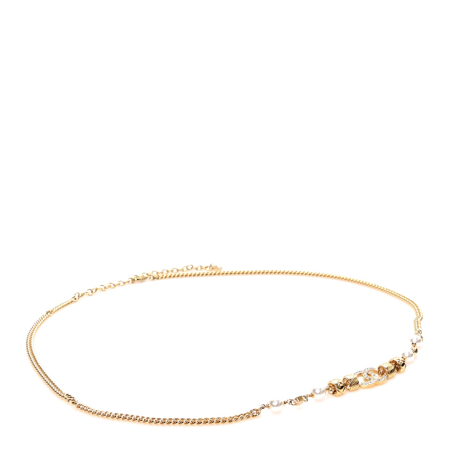 Chanel Pearl Crystal CC Quilted Chain Belt 80 32 Gold Pearly White 1 of 4